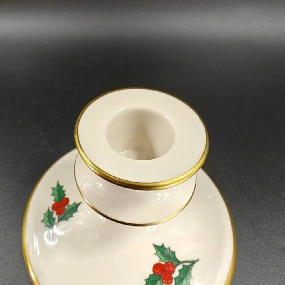Pickard China Hand‎ Decorated Poinsettia Candle Stick Holder Set 2 Porcelain USA